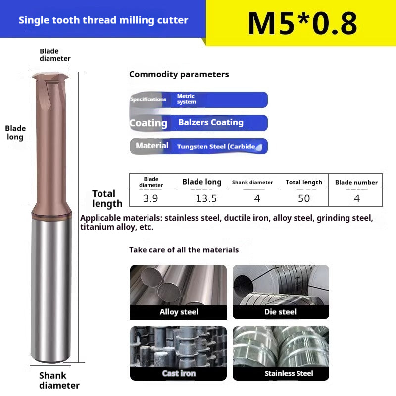 6032 60 degree thread milling cutter single thread, three threads, full thread CNC machining center tungsten steel alloy coated milling cutter can be customized Shandong Denso Pricision Tools Co.,Ltd.